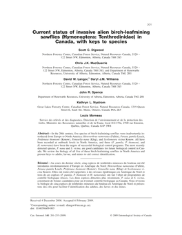 Current Status of Invasive Alien Birch-Leafmining Sawflies (Hymenoptera: Tenthredinidae) in Canada, with Keys to Species