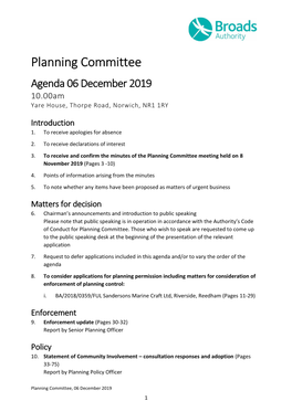 Planning Committee Agenda 06 December 2019 10.00Am Yare House, Thorpe Road, Norwich, NR1 1RY