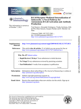 A Novel Pathway for Salmonella B Cell Receptor-Mediated