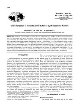 Characterization of Indian Riverine Buffaloes by Microsatellite Markers