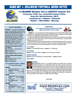 GAME #2 • DELAWARE FOOTBALL MEDIA NOTES #Rv DELAWARE “Blue Hens” (0-1) Vs