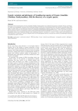 Intraspecific Variation and Phylogeny of Scandinavian Species of Grania