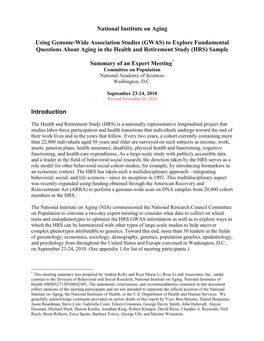 GWAS) to Explore Fundamental Questions About Aging in the Health and Retirement Study (HRS) Sample