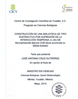 Centro De Investigación Científica De Yucatán, A.C. Posgrado En Ciencias Biológicas