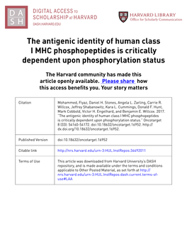 The Antigenic Identity of Human Class I MHC Phosphopeptides Is Critically Dependent Upon Phosphorylation Status