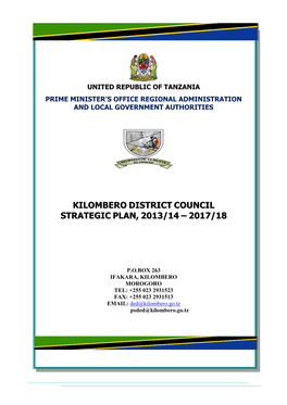 Kilombero District Council Strategic Plan, 2013/14 – 2017/18