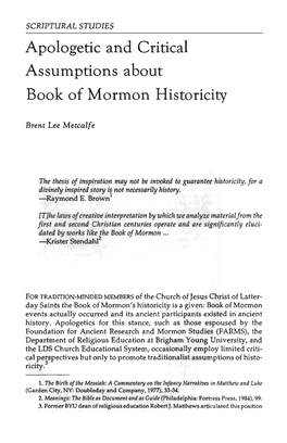 Apologetic and Critical Assumptions About Book of Mormon Historicity