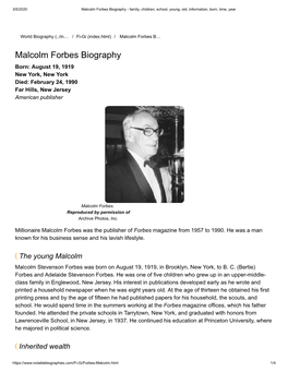 Malcolm Forbes Biography - Family, Children, School, Young, Old, Information, Born, Time, Year