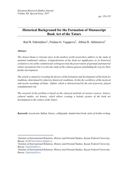 Historical Background for the Formation of Manuscript Book Art of the Tatars