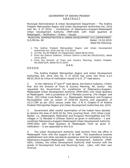 Palamaneru-Kuppam-Madanapalli Urban Development Authority (PKM-UDA) with Head Quarters at Madanapalli – Notification - Orders – Issued