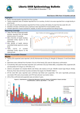 Liberia IDSR Epidemiology Bulletin 2016 Epi Week 45 (November 7 – 13)