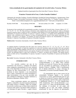 Lista Actualizada De Los Gasterópodos De La Planicie Del Arrecife Lobos, Veracruz, México