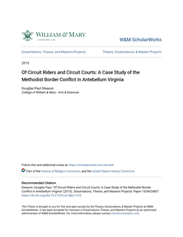 Of Circuit Riders and Circuit Courts: a Case Study of the Methodist Border Conflict in Antebellum Virginia