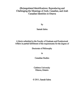 (Re)Negotiated Identifications: Reproducing and Challenging the Meanings of Arab, Canadian, and Arab Canadian Identities in Ottawa