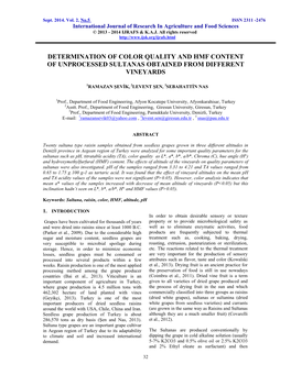 Determination of Color Quality and Hmf Content of Unprocessed Sultanas Obtained from Different Vineyards