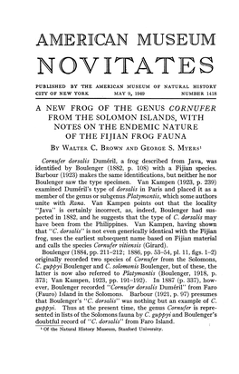 A New Frog of the Genus Cornufer from the Solomon Islands, with Notes on the Endemic Nature of the Fijian Frog Fauna by Walter C