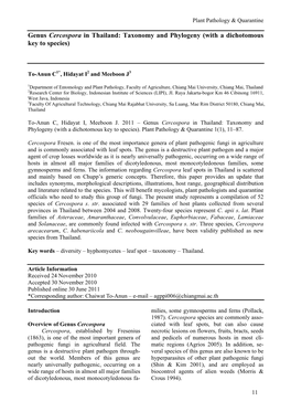 Genus Cercospora in Thailand: Taxonomy and Phylogeny (With a Dichotomous Key to Species)