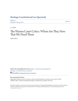 The Warren Court Critics: Where Are They Now That We Need Them, 3 Hastings Const
