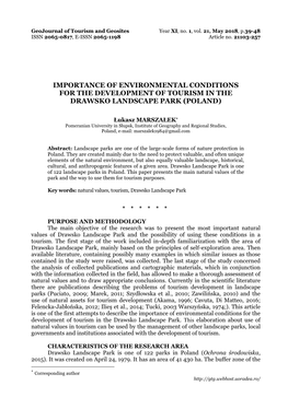 Importance of Environmental Conditions for the Development of Tourism in the Drawsko Landscape Park (Poland)