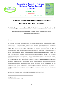 In Silico Characterization of Genetic Alterations Associated with Mal De Meleda