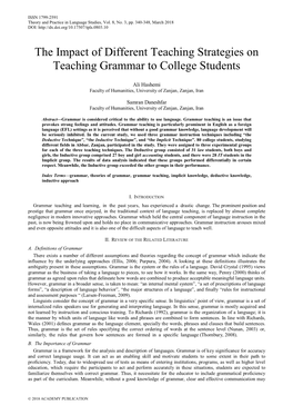 The Impact of Different Teaching Strategies on Teaching Grammar to College Students