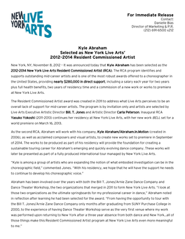 Kyle Abraham Selected As New York Live Arts' 2012-2014 Resident