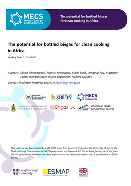 The Potential for Bottled Biogas for Clean Cooking in Africa
