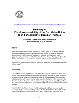 Fiscal Irresponsibility of the San Mateo Union High School District Board of Trustees