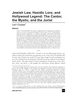 Jewish Law, Hasidic Lore, and Hollywood Legend: the Cantor, the Mystic, and the Jurist Levi Cooper*