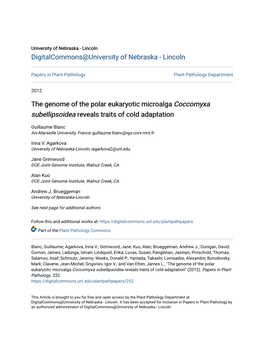 The Genome of the Polar Eukaryotic Microalga Coccomyxa Subellipsoidea Reveals Traits of Cold Adaptation