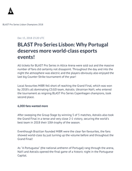 BLAST Pro Series Lisbon: Why Portugal Deserves More World-Class Esports Events!