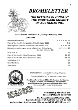 Bromeletter the Official Journal of the Bromeliad Society of Australia Inc