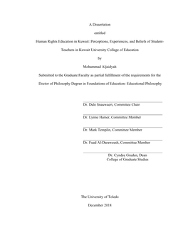 A Dissertation Entitled Human Rights Education