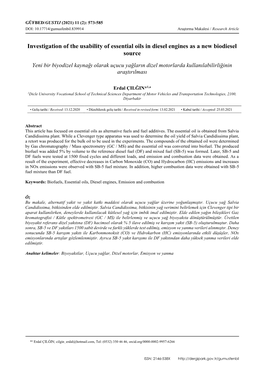 Investigation of the Usability of Essential Oils in Diesel Engines As a New Biodiesel Source