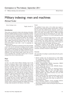 Military Indexing: Men and Machines Michael Forder