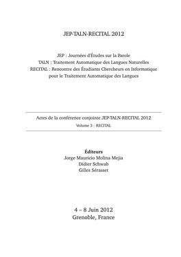 Actes De La Conférence JEP-TALN-RECITAL 2012