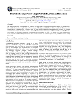 Diversity of Mangroves in Udupi District of Karnataka State, India