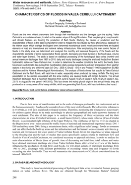 Characteristics of Floods in Valea Cerbului Catchment