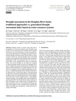 Drought Assessment in the Dongliao River Basin: Traditional Approaches Vs