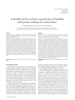 A Checklist of the Exclusive Vascular Flora of Sardinia with Priority Rankings for Conservation