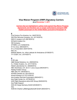 Signatory Visa Waiver Program (VWP) Carriers