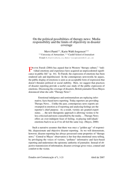 On the Political Possibilities of Therapy News: Media Responsibility and the Limits of Objectivity in Disaster Coverage