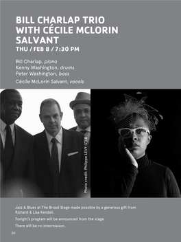 Bill Charlap Trio with Cécile Mclorin Salvant Thu / Feb 8 / 7:30 Pm