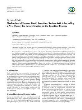 Review Article Mechanism of Human Tooth Eruption: Review Article Including a New Theory for Future Studies on the Eruption Process