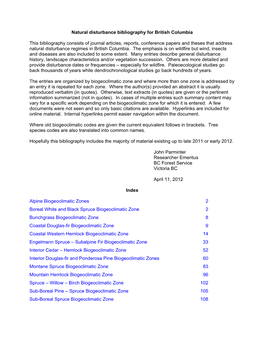 Natural Disturbance Bibliography for British Columbia