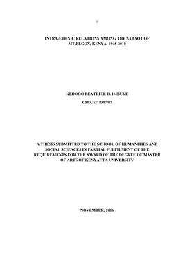 Intra-Ethnic Relations Among the Sabaot of Mt.Elgon, Kenya, 1945-2010