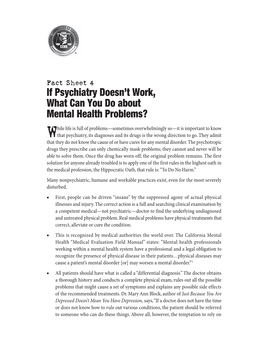 Fact Sheet 4 If Psychiatry Doesn’T Work, What Can You Do About Mental Health Problems?