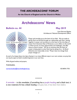 May 2019 Archdeacons' News