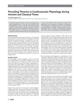 Prevailing Theories in Cardiovascular Physiology During Ancient and Classical Times