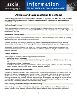 Allergic and Toxic Reactions to Seafood